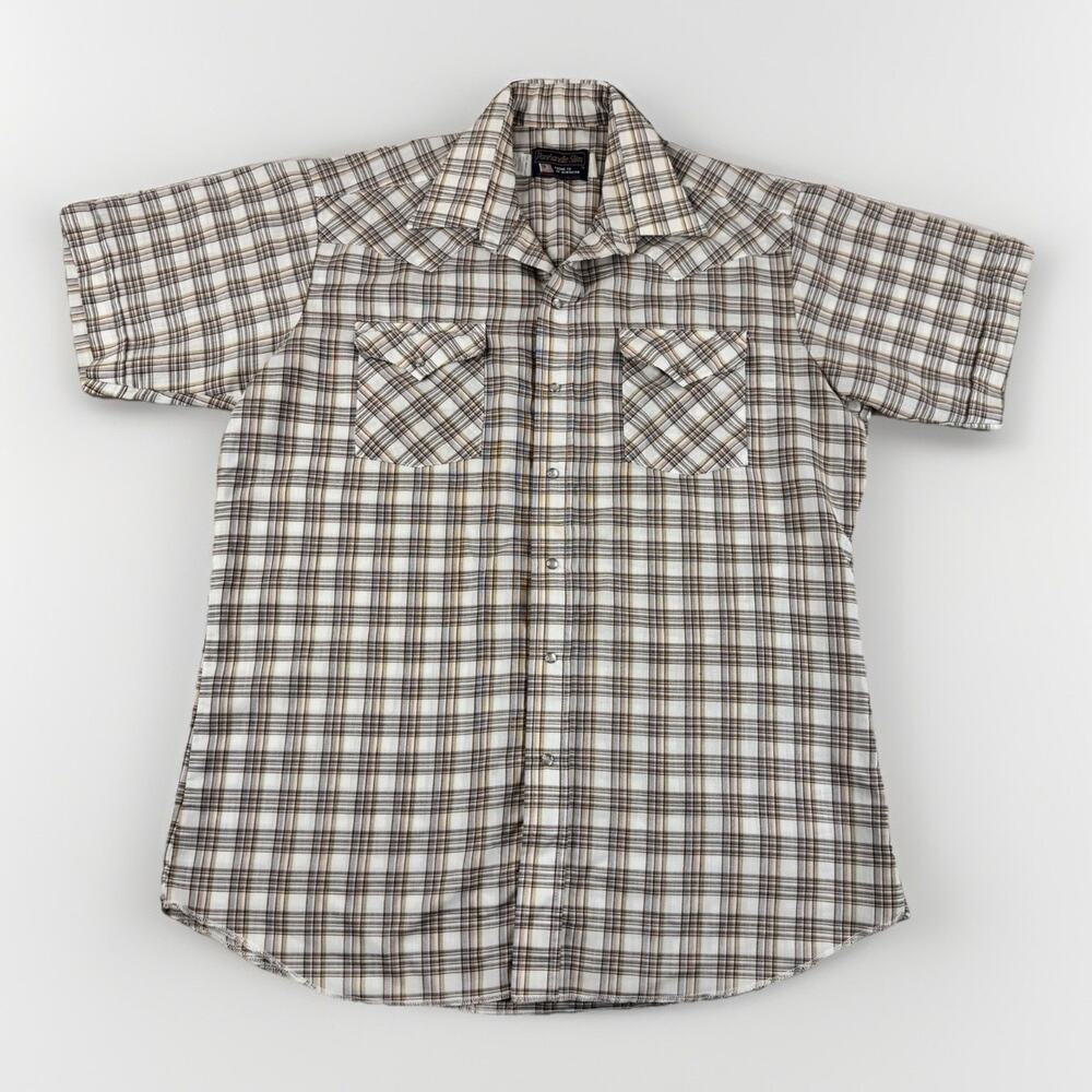 VTG 70s 80s‎ Panhandle Slim Western Pearl Snap Shirt 16.5 USA Made Plaid XL Fit